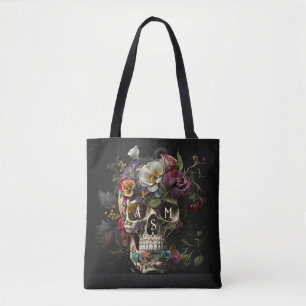 Bolso De Tela Gótico de cráneo floral Pagan Monograma Iniciales
