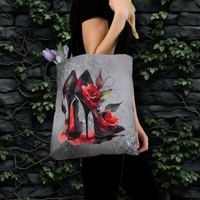 Bolso De Tela Gótico Fashionista Rojo abajo Stilettos con Rosas (Subido por el creador)