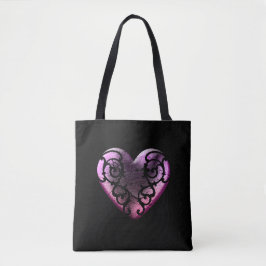 Bolso De Tela Gótico Filigré Corazón Rosa