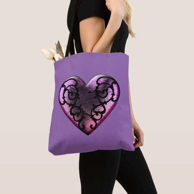 Bolso De Tela Gótico Filigré Corazón Rosa (Detalle)