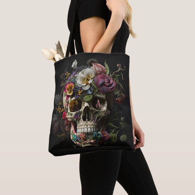 Bolso De Tela Gótico Floral Skull Pagan Monograma (Detalle)