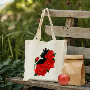 Bolso De Tela Gótico Gato Negro Rosas Rojas Púrpura