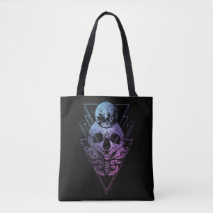 Bolso De Tela Gótico Moon Skull Gótico Wicca Crescent Moth Lun
