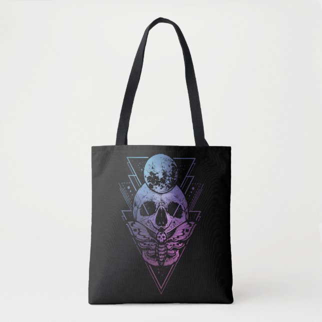Bolso De Tela Gótico Moon Skull Gótico Wicca Crescent Moth Lunar (Anverso)