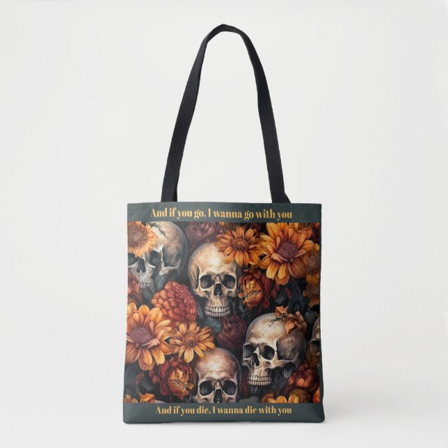 Bolso De Tela Gótico Oscuro Romance Lonely Day Skulls (Anverso)