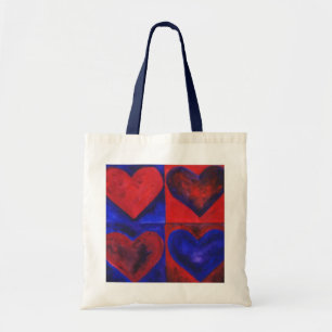 Bolso De Tela Gouache Rojo y Azul Resumen Corazones Tote Bag