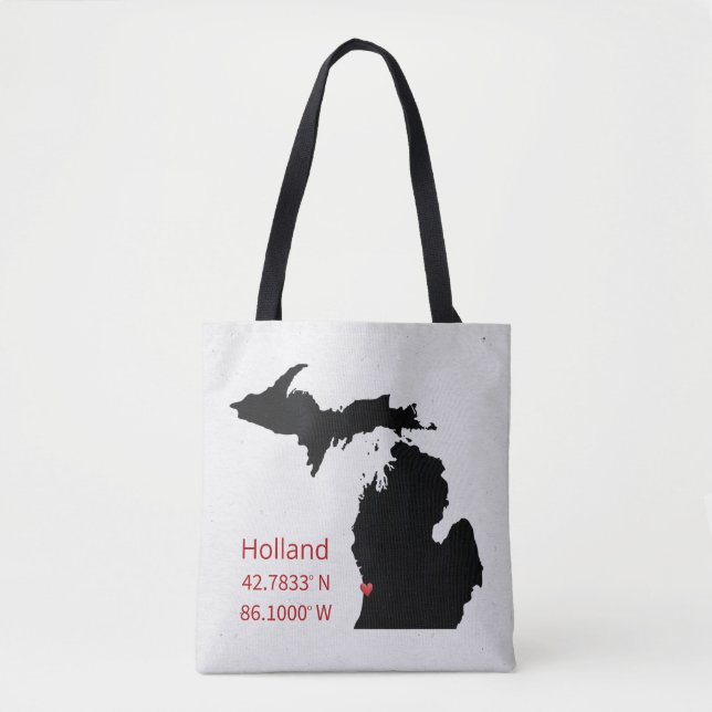 Bolso De Tela GPS Coordinates of Holland Michigan (Anverso)
