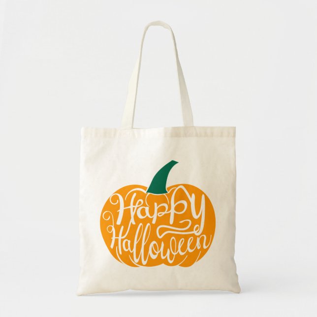 Bolso De Tela Grabación feliz de Halloween con calabaza tallada (Frente)