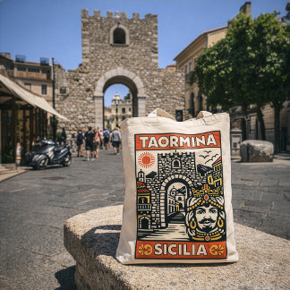 Bolso De Tela Grabado en madera Rojo Amarillo Taormina Sicilia P