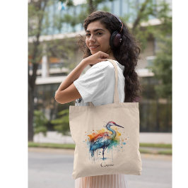 Bolso De Tela Graceful Crane: Arte acuarela, personalizado