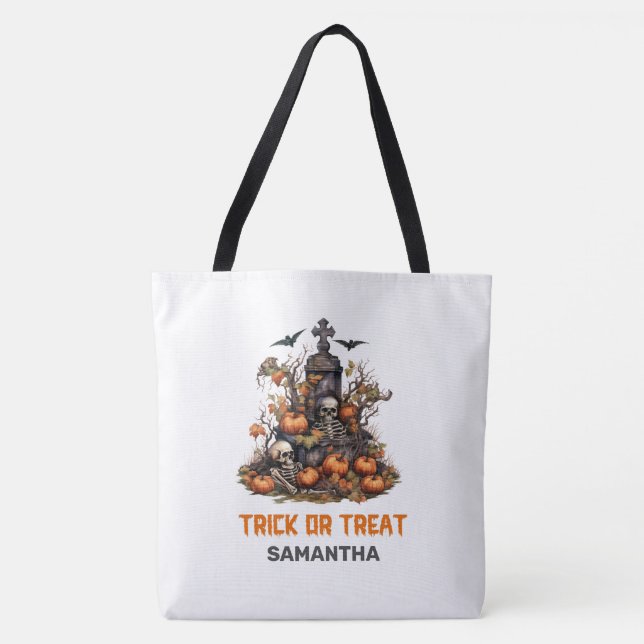 Bolso De Tela Gracia retro divertida Halloween espeluznante tumb (Anverso)