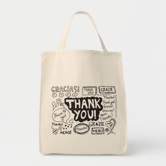 Bolso De Tela Gracias En Diferentes Idiomas (Frente)