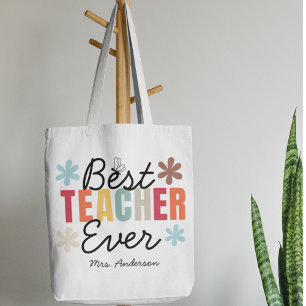 Bolso De Tela Gracias Mejor Profesor, Flores De Regalo.