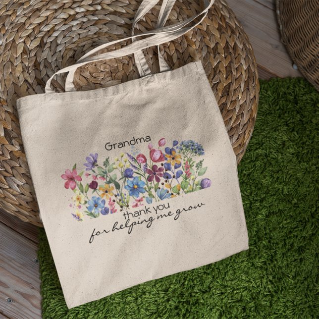 Bolso De Tela Gracias Por Ayudarme A Crecer Personalizado Floral (Subido por el creador)
