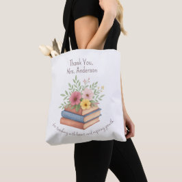 Bolso De Tela Gracias Profesor - Libros y flores acuáticas -