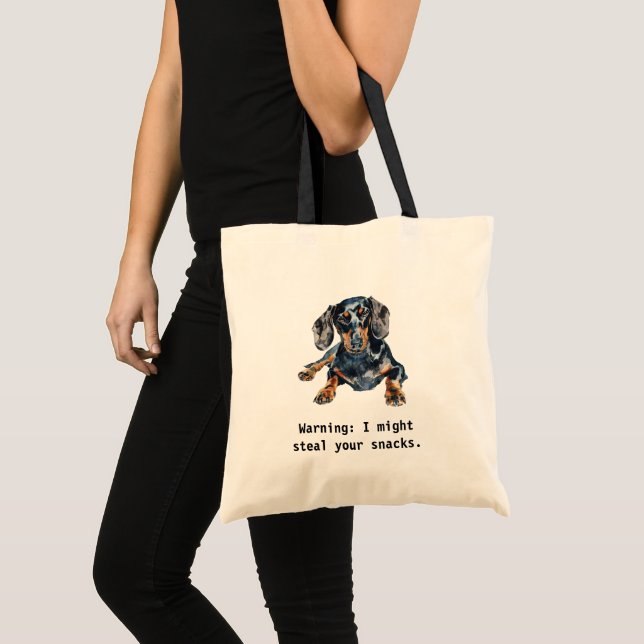 Bolso De Tela Graciosa advertencia de Dachshund: podría robar tu (Anverso (producto))