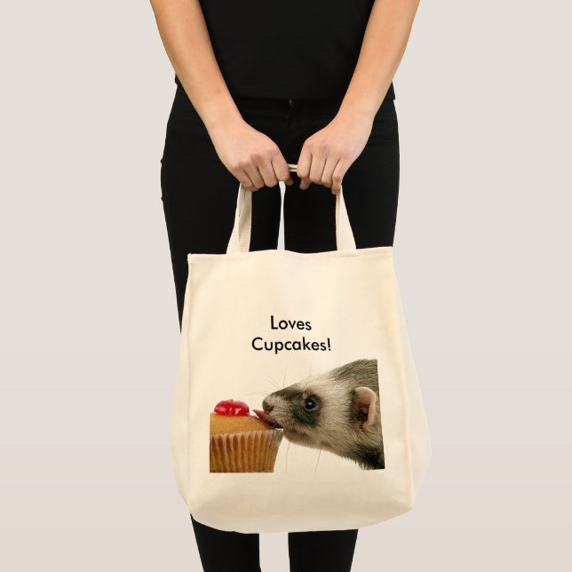 Bolso De Tela Graciosa Ferret ama los pasteles. Foto (Anverso (producto))