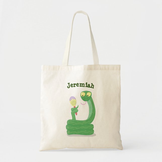 Bolso De Tela Graciosa serpiente verde con maraca personalizado (Frente)