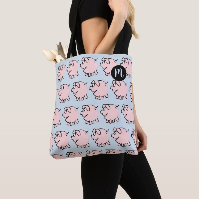 Bolso De Tela Gracioso 3 Personalizados Monograma de cerdo Elegi (Detalle)