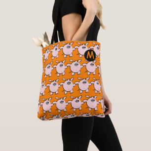 Bolso De Tela Gracioso 5 Personalizados Monograma de cerdo Elegi