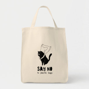 Bolso De Tela Gracioso blanco y negro "Di no al plástico"