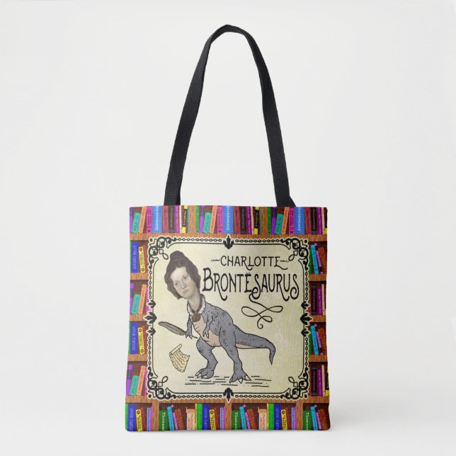 Bolso De Tela Gracioso Charlotte Bronte Saurus Lector de Libros  (Anverso)