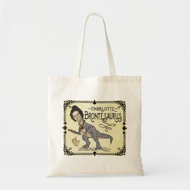 Bolso De Tela Gracioso Charlotte Bronte Saurus Lector de Libros  (Frente)