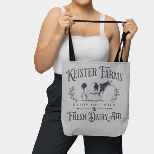 Bolso De Tela Gracioso estilo de época Bovino Granja Rótulo de C