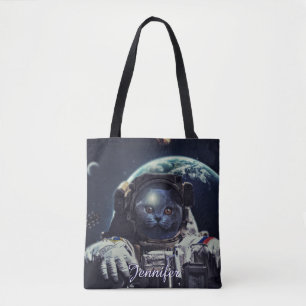 Bolso De Tela Gracioso gato astronauta de Shorthair en el espaci