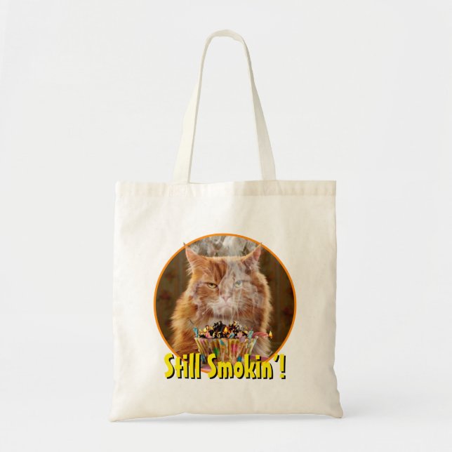 Bolso De Tela Gracioso Gato Cranky Con Pastel De Cumpleaños Fund (Frente)