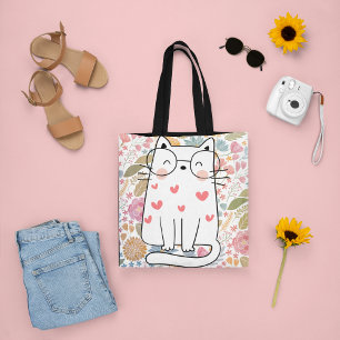 Bolso De Tela Gracioso gato floral con vidrio