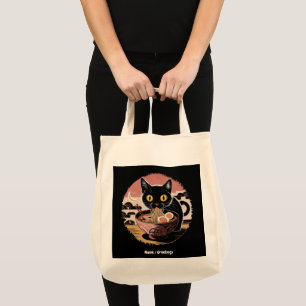 Bolso De Tela Gracioso gato Kawaii comiendo fideos de Ramen lind