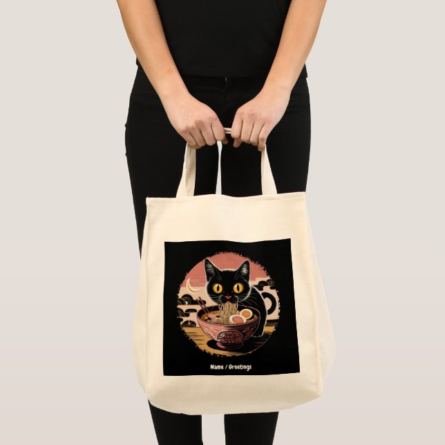 Bolso De Tela Gracioso gato Kawaii comiendo fideos de Ramen lind (Anverso (producto))
