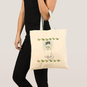Bolso De Tela Gracioso gato lindo con pequeños pájaros regalo de