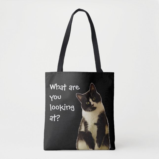 Bolso De Tela Gracioso gato "¡Qué estás mirando!" (Anverso)