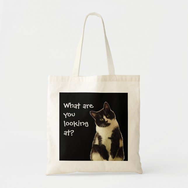 Bolso De Tela Gracioso gato "¡Qué estás mirando!" (Frente)