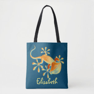 Bolso De Tela Gracioso Gecko sonriente + tus antecedentes e idea