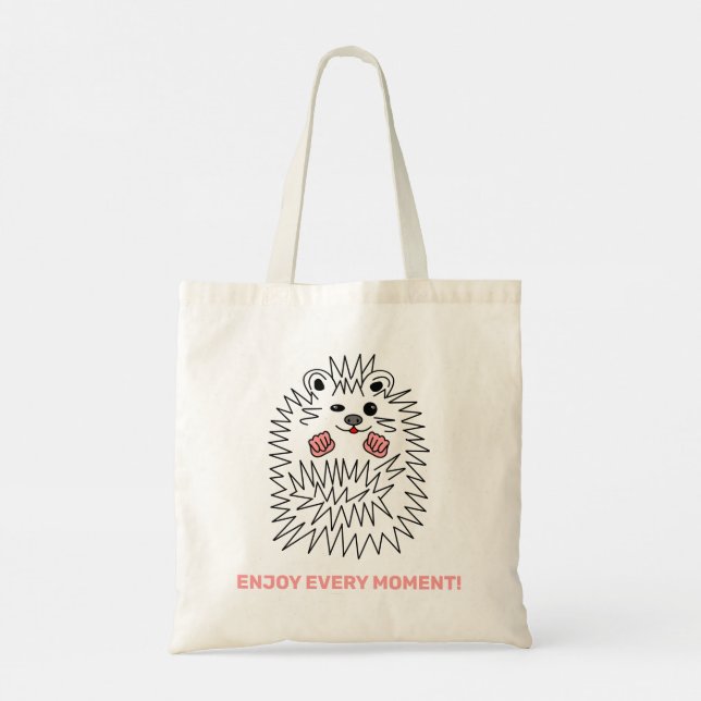 Bolso De Tela Gracioso Hedgehog. ¡Disfruta Cada Momento! ¡Person (Reverso)