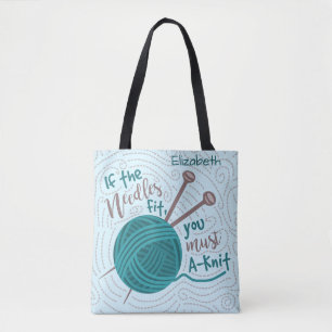 Bolso De Tela Gracioso Knitter Needles Yarn  Agregar nombre