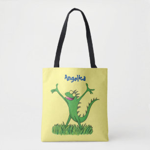 Bolso De Tela Gracioso lagarto de iguana con sonrisa verde