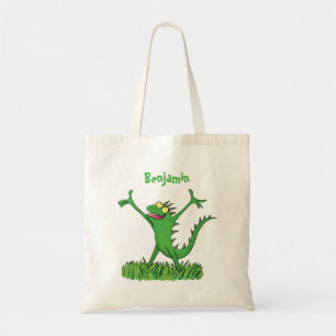 Bolso De Tela Gracioso lagarto de iguana con sonrisa verde