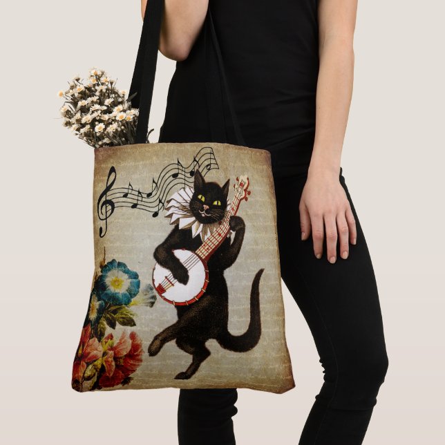 Bolso De Tela Gracioso músico banjo Cat Tote Bag (Detalle)