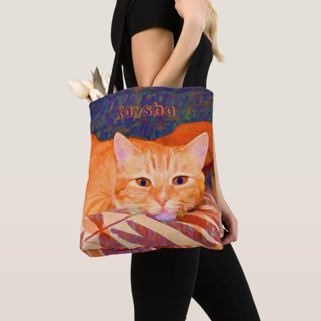Bolso De Tela Gracioso Naranja Brillante Tabby Cat (Detalle)
