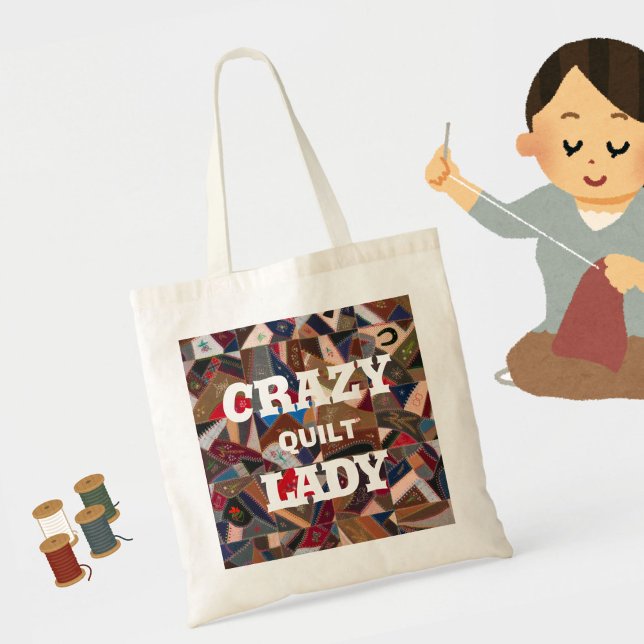 Bolso De Tela Gracioso patrón "Crazy Quilt Lady" (The perfect, fun tote bag for the quilter or sewer in your life!)