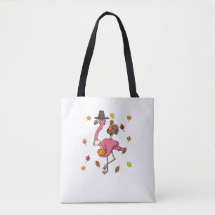 Bolso De Tela Gracioso Peregrino De Acción De Gracias Flamingo C