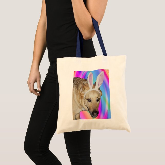 Bolso De Tela Gracioso perro pastor alemán y orejas de conejito  (Anverso (producto))