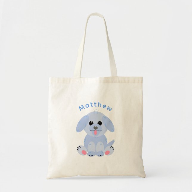 Bolso De Tela Gracioso Personalizado de Perro Cachorro Azul Past (Frente)