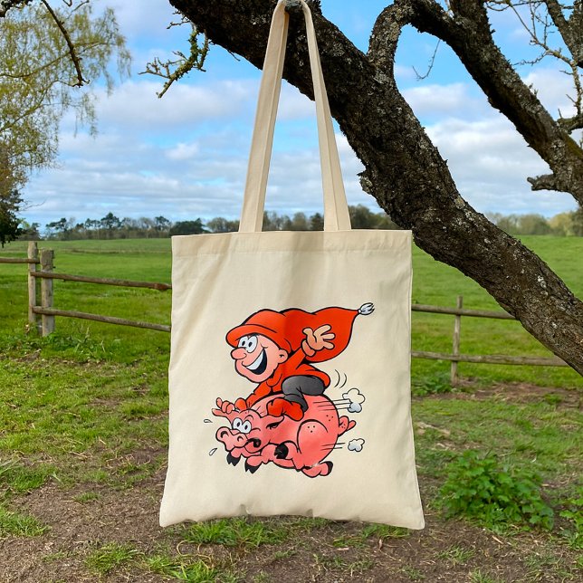 Bolso De Tela Gracioso Personalizado Gnome Montando Cerdo Volado (Subido por el creador)
