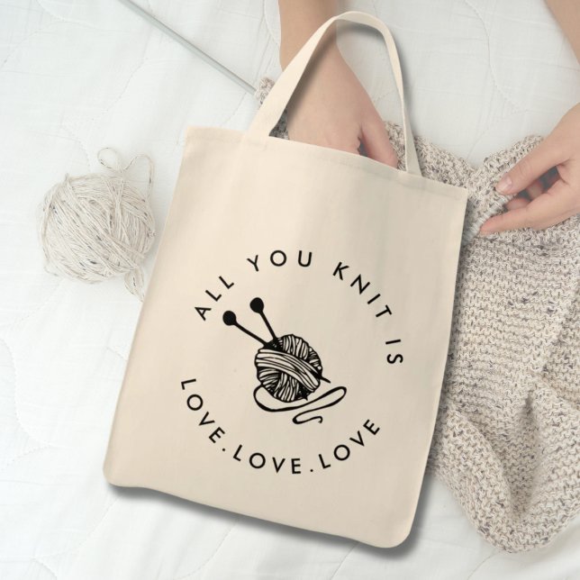 Bolso De Tela Gracioso Punto Todo lo que sabes es amor (knitting tote bag)