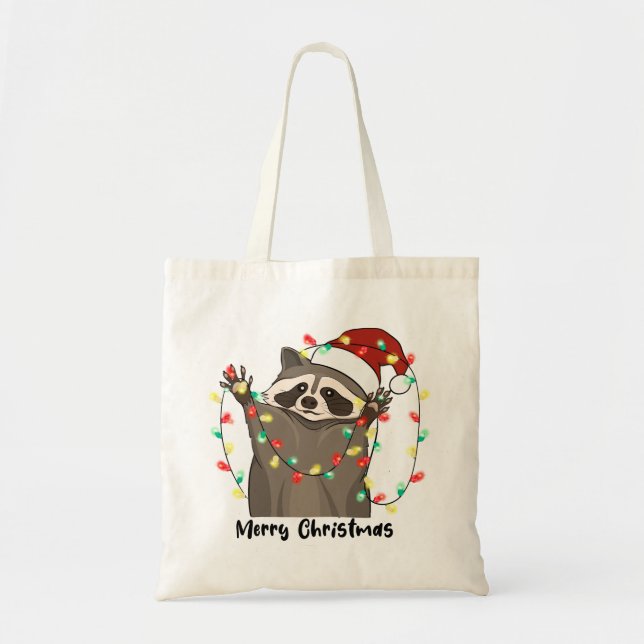 Bolso De Tela Gracioso Raccoon navideño (Frente)